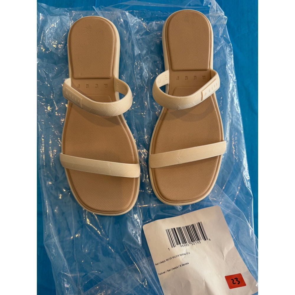 Reef Water Willow Marina Sandals Cream Tan Double Strap Slides Womens 7 CI6495